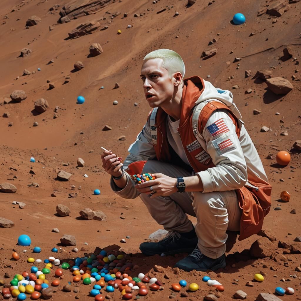Eminem  eating m & m's  on Mars