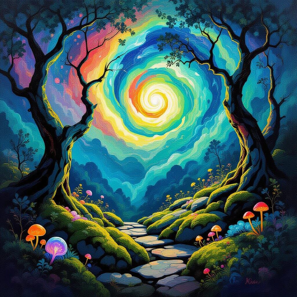 Abstract Expressionist Grove with Ethereal Sky