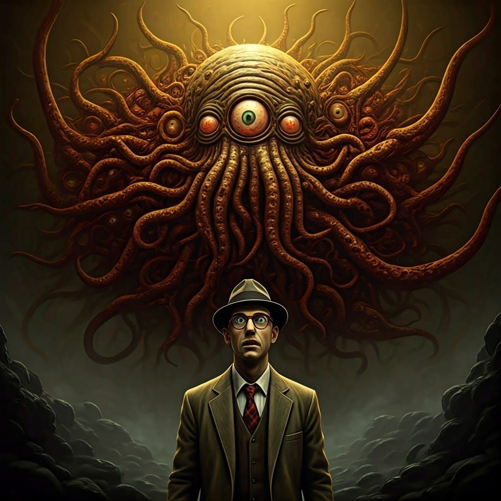 Man Confronts Azathoth in Surreal Horror Art