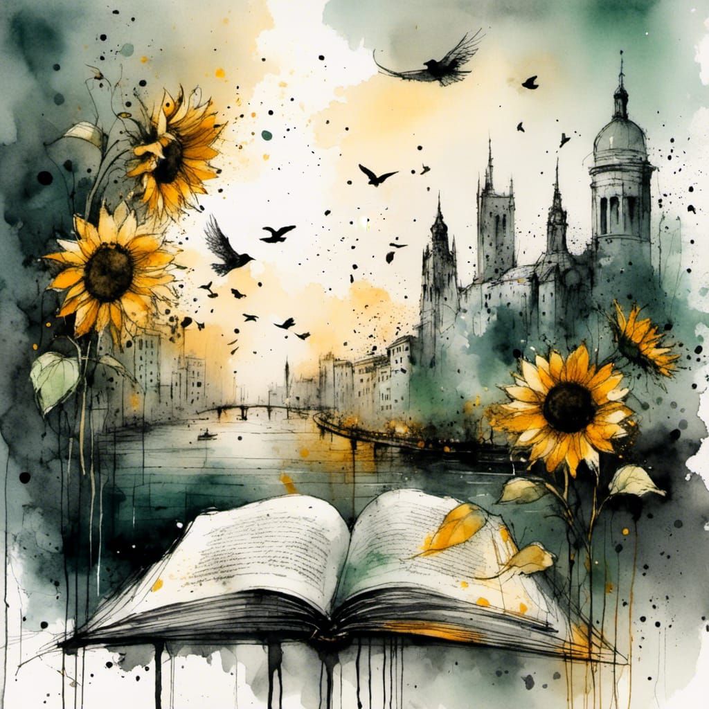 Open Book with Birds in Expressionist Style