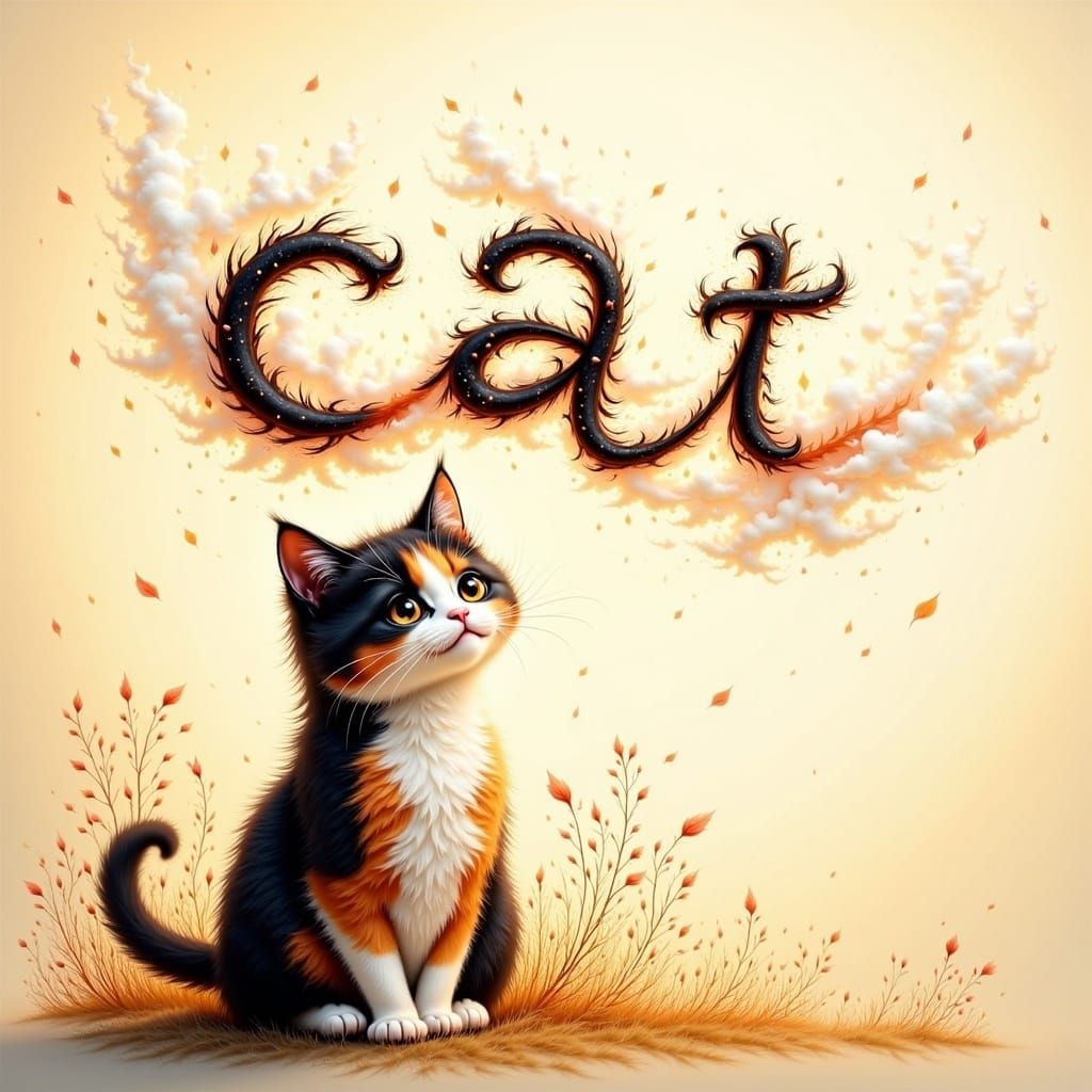 Whimsical Calico Cat in Dreamy Art Style