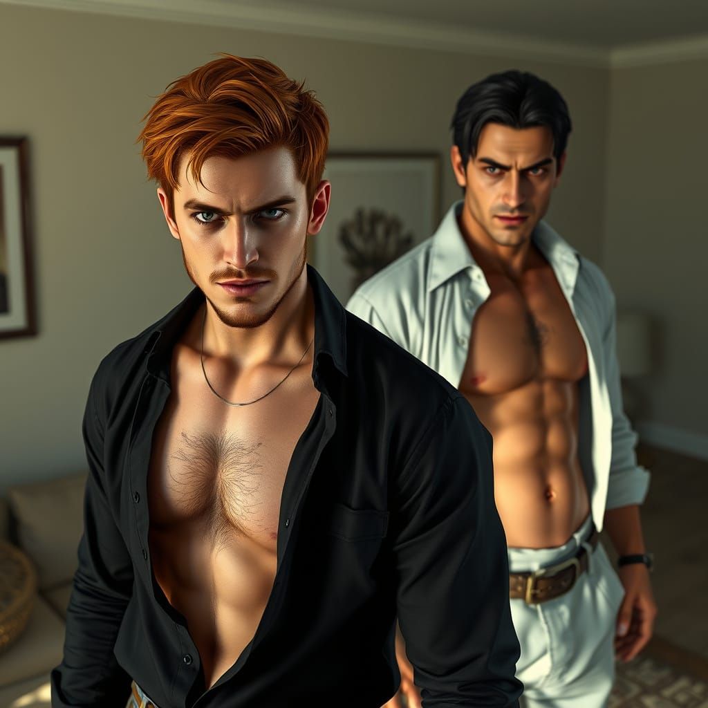 Two Handsome Men in a Living Room
