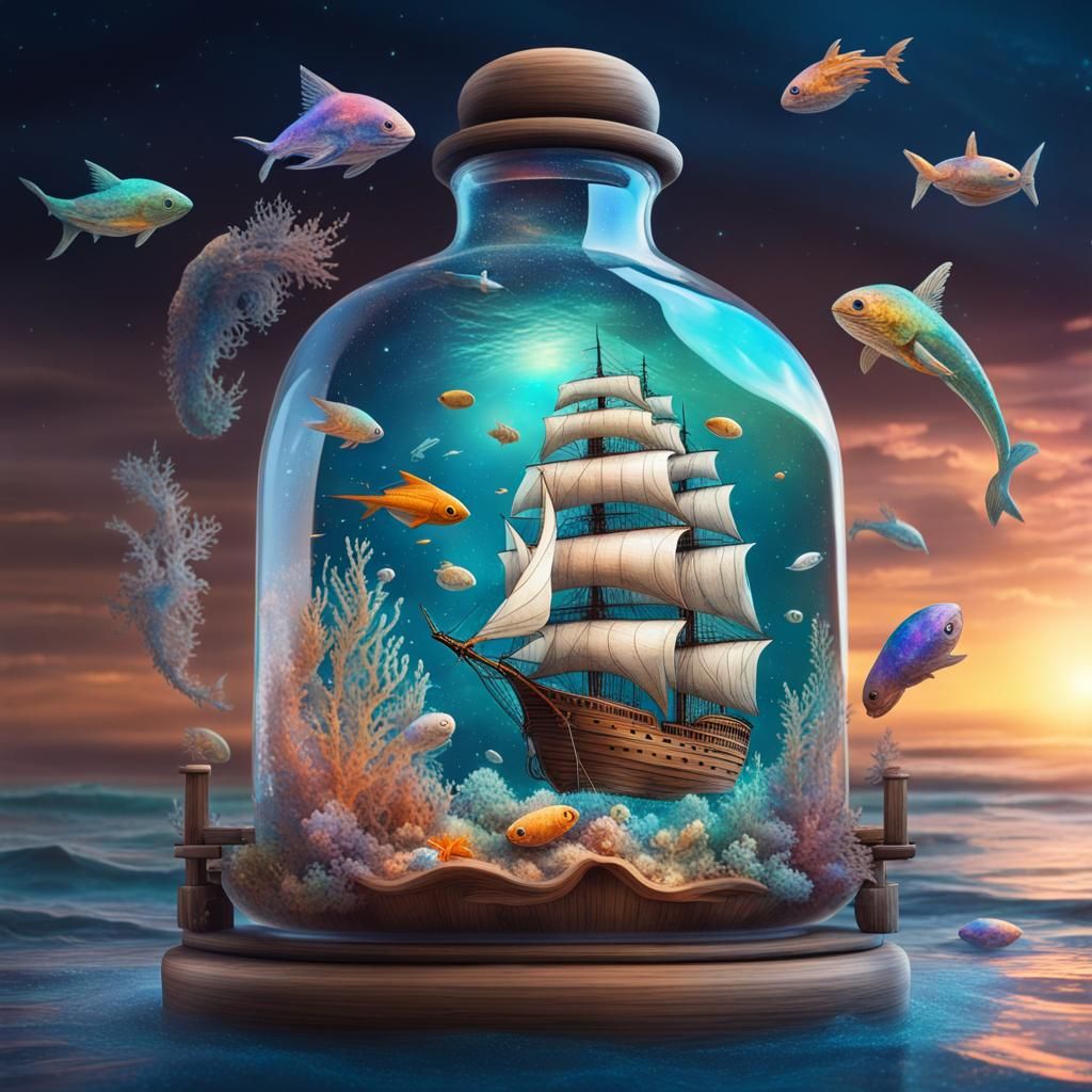 Ship in a Bottle: Astral Cosmic Illustration