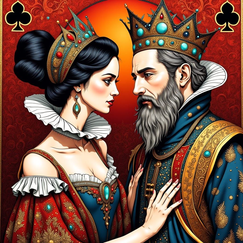 Regal Queen and King of Spades in Lavish Baroque Attire