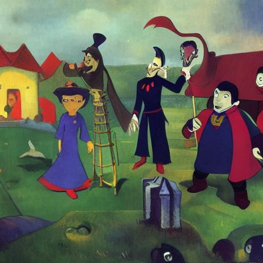 Vampire Tournament: Animated Heroes in Gauguin Style