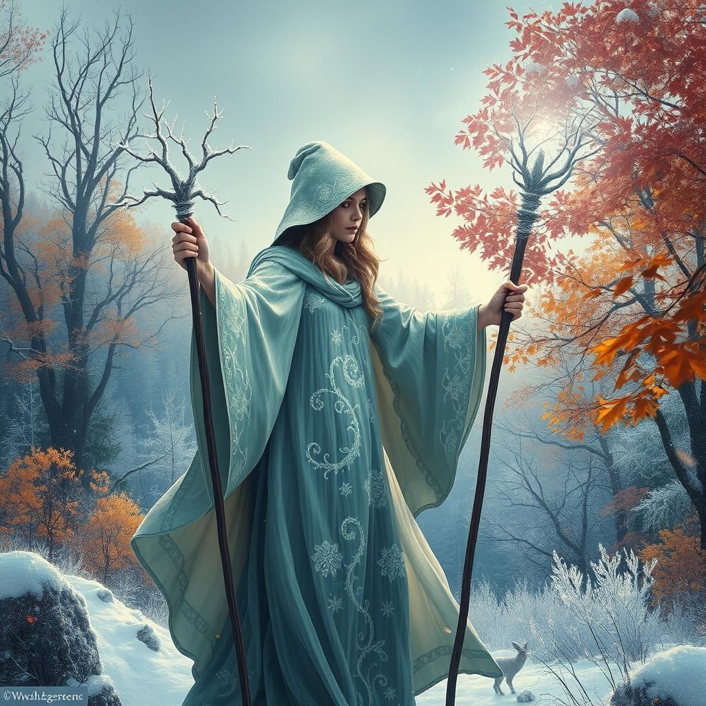 Icy Winter Witch Freezing Autumn Landscape