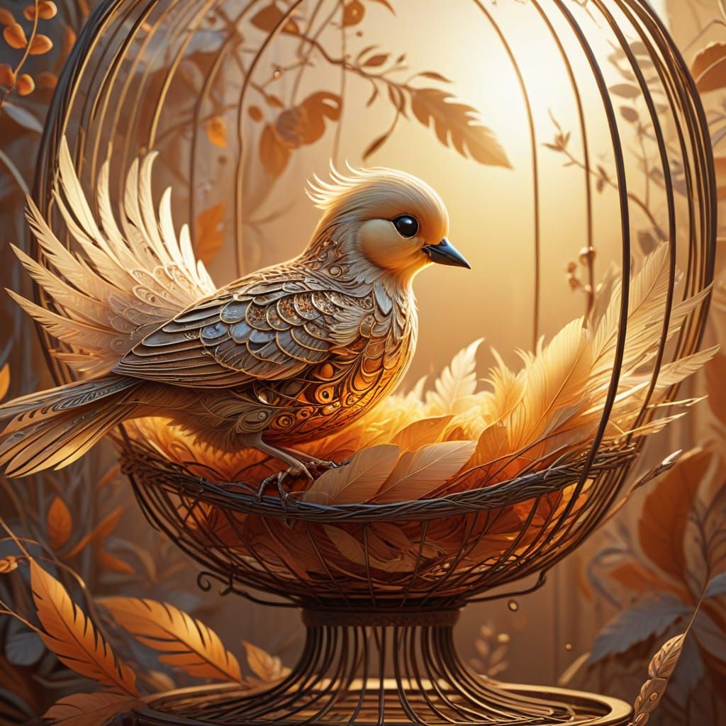 Injured Tweety Bird Cared For By Grandma In Golden Cage