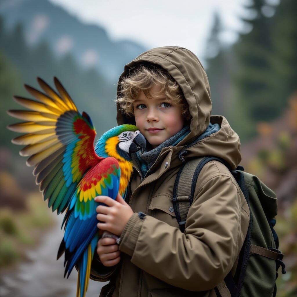 Child Holds Rainbow Dove: Cinematic Still
