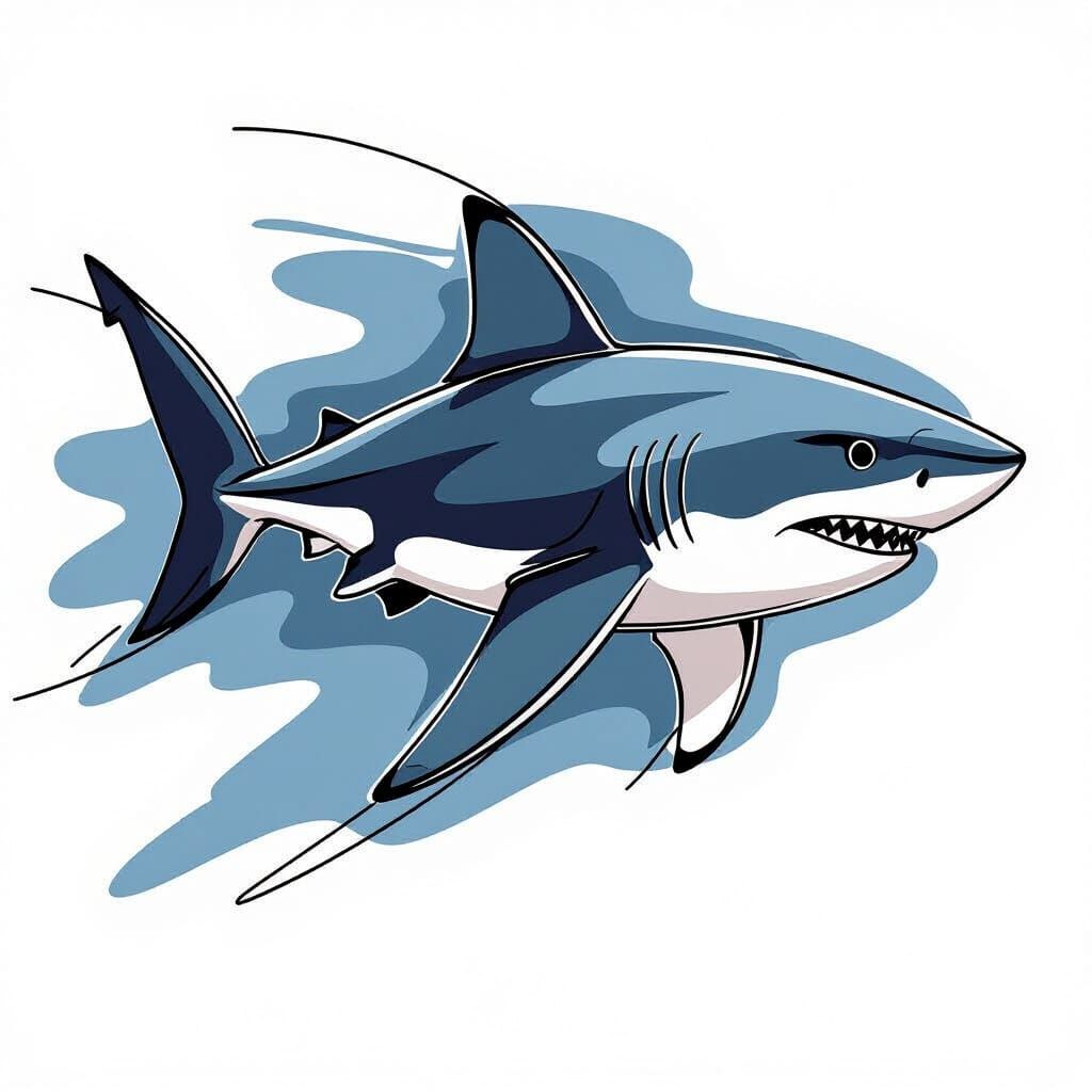 Minimalist Shark Illustration in Single Line Style
