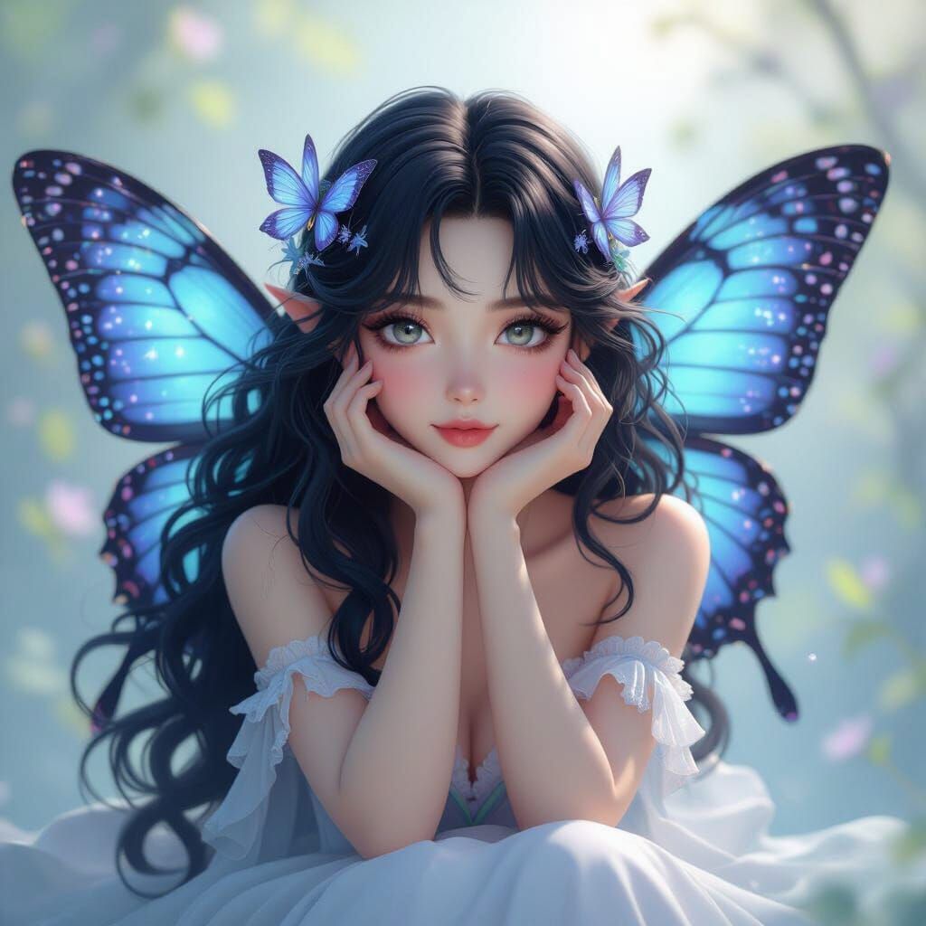 Ethereal Fairy with Galaxy Wings in 3D Anime Style
