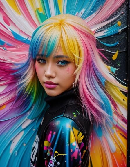 Beautiful Blonde in Colorful Graffiti Splash Art