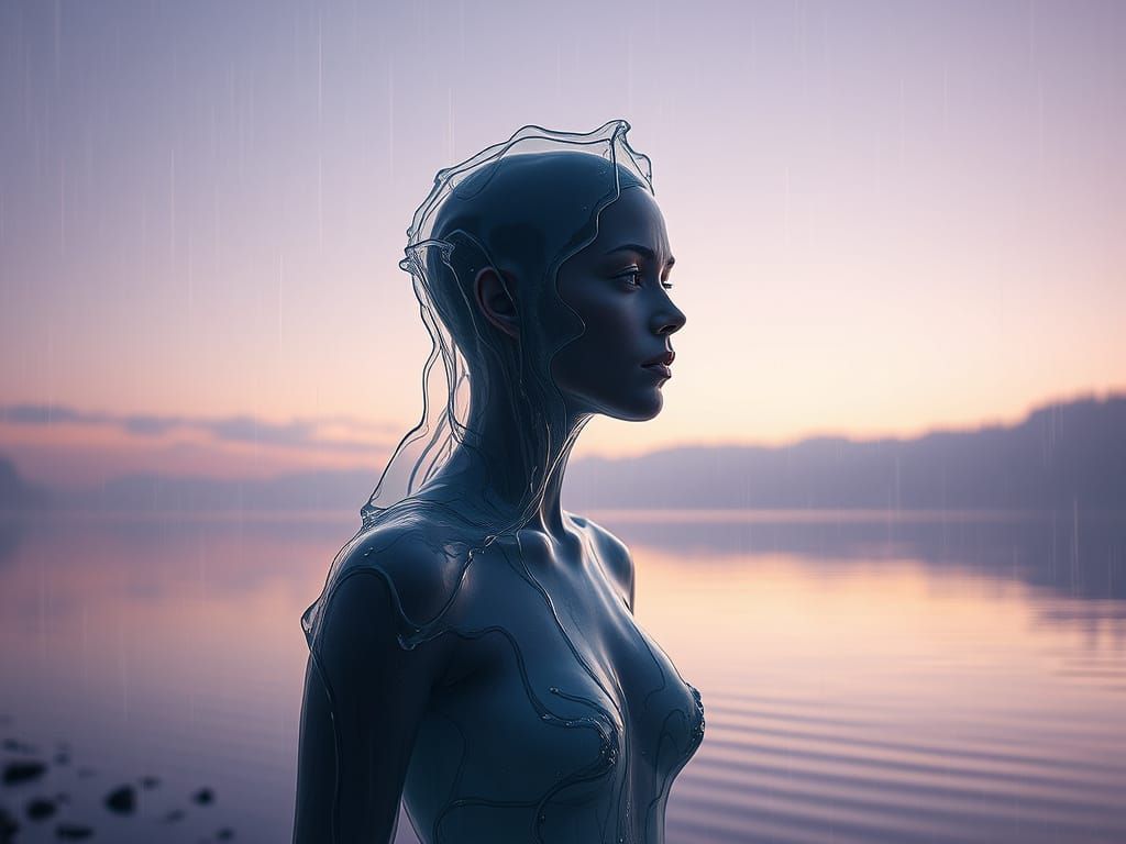 Water Spirit Double Exposure in Surreal Digital Art Style