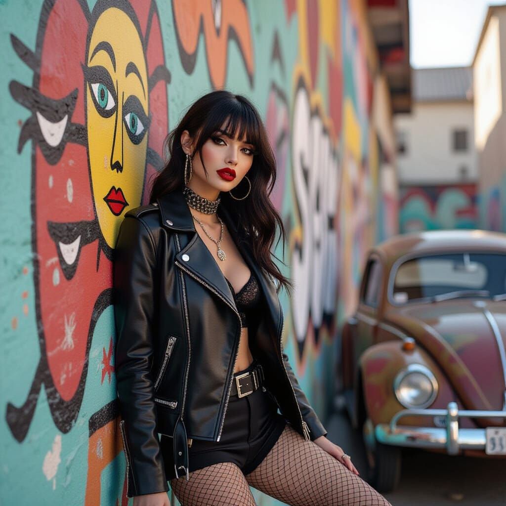 Gothic Model Poses by Graffiti Art Mural