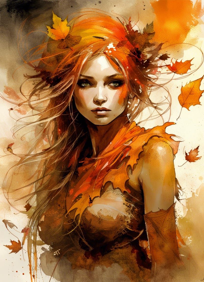 Enchanted Autumn Fairy in Watercolor Style