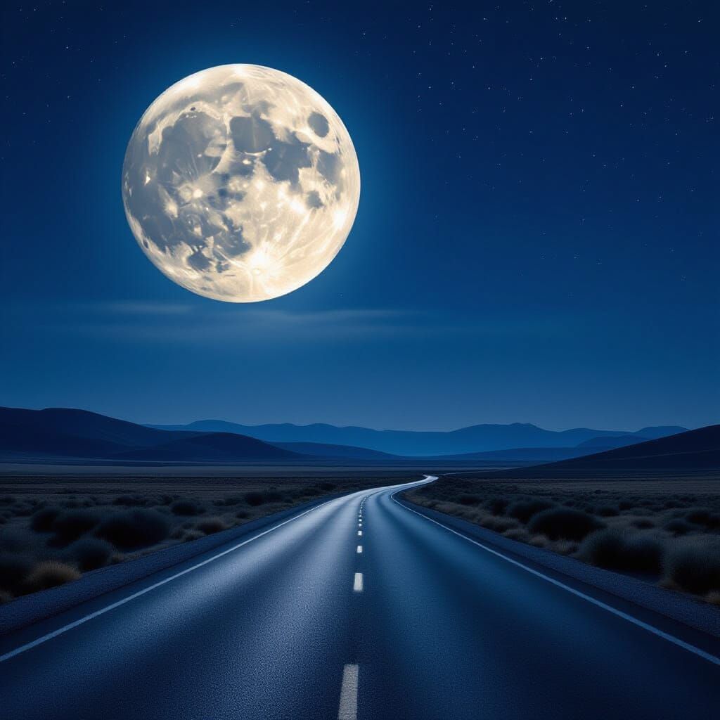 Winding Road Under Full Moon