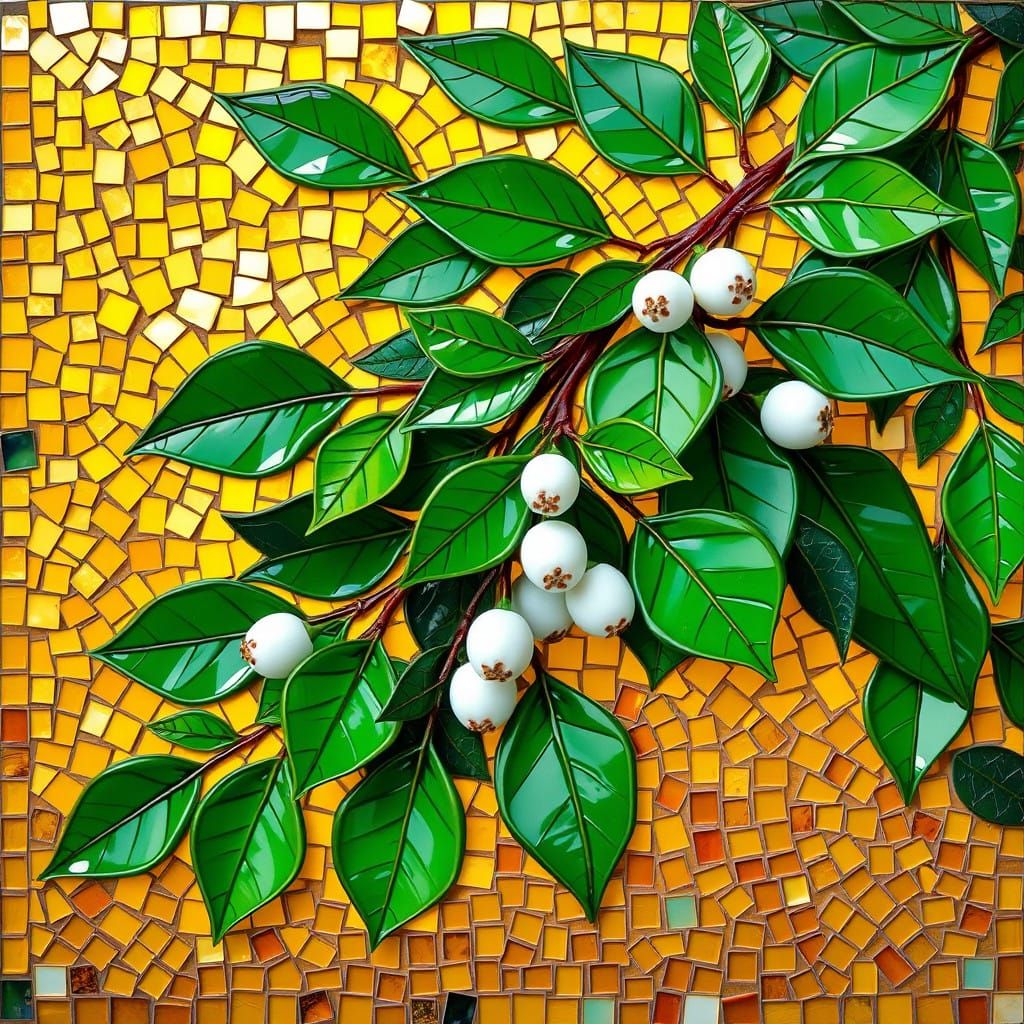 Vibrant Mistletoe Mosaic Artwork Inspired by Gaudí and Chihu...