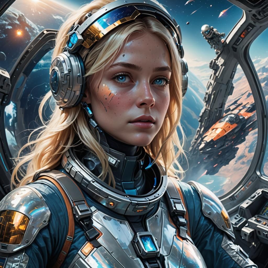 Extraterrestrial and Astronaut in Spaceship, Hyper-Realistic...