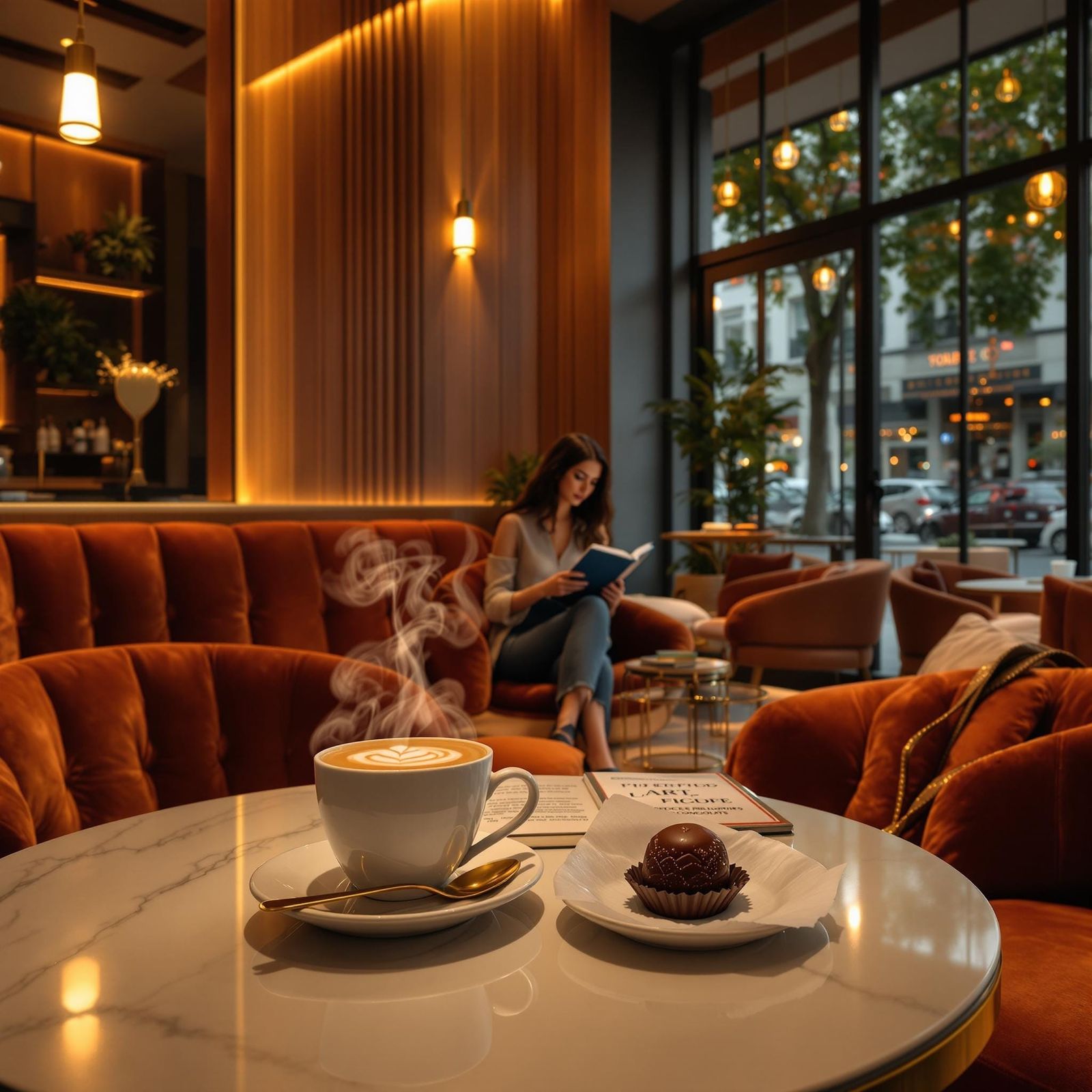 Luxurious Coffee Shop Interior in Vibrant Photorealistic Sty...