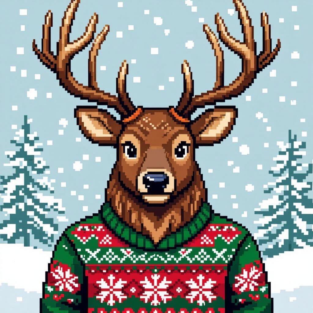 Midi Hama Bead Elk in Festive Christmas Jumper Pixel Art