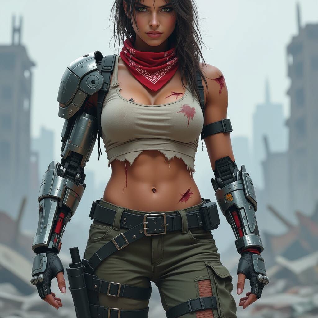 Mutant Warrior in Post-Apocalyptic Ruins: Digital Painting