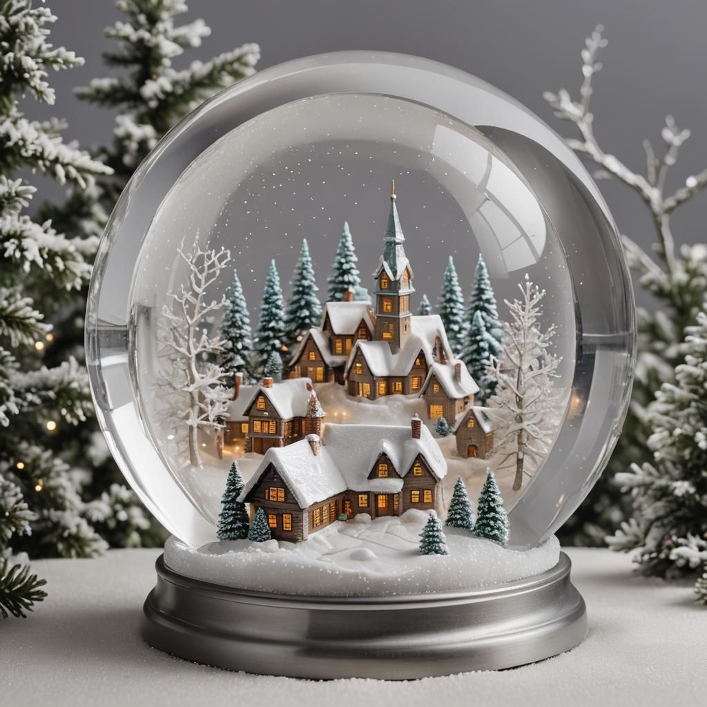 Winter Village Inside a Delicate Crystal Snow Globe