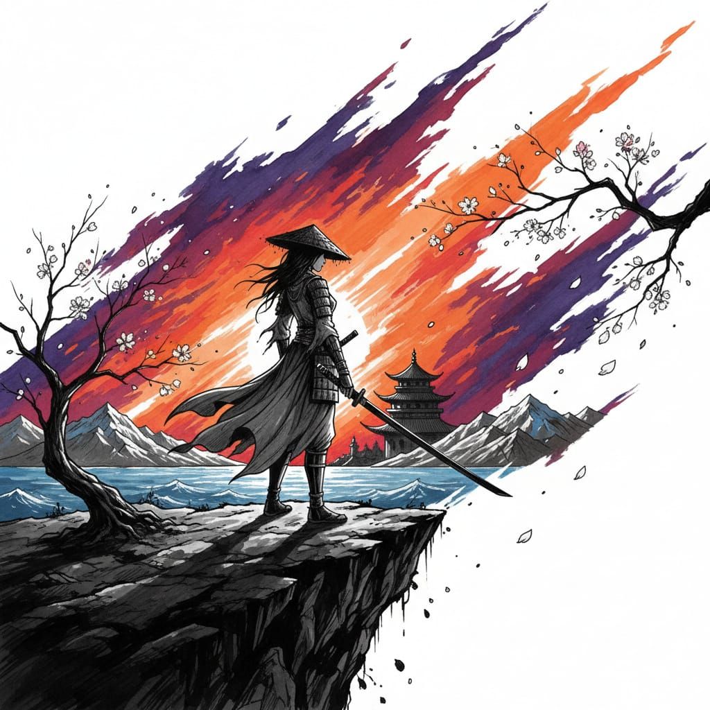 Lone Wanderer on Dark Island at Sunset