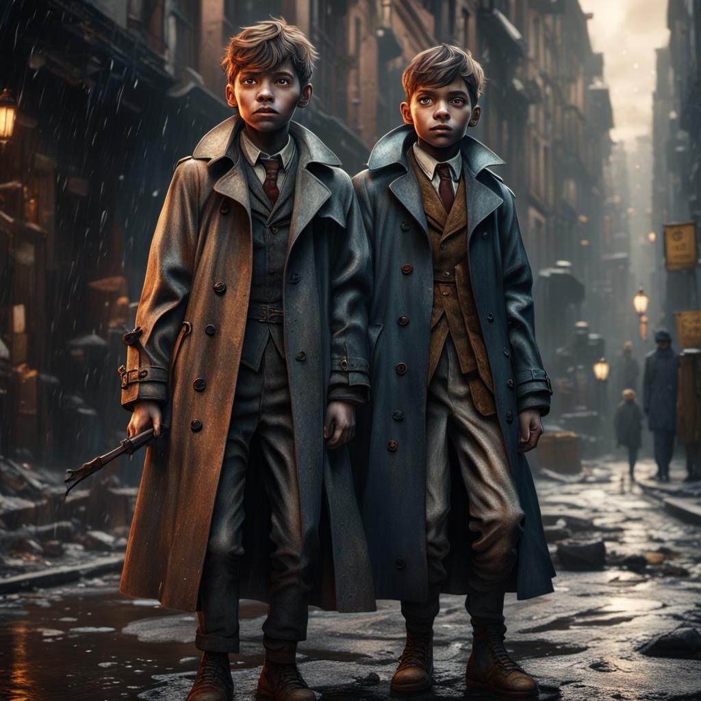 Children in Trenchcoat as Detailed Matte Painting