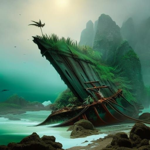Shipwreck On A Foggy Island