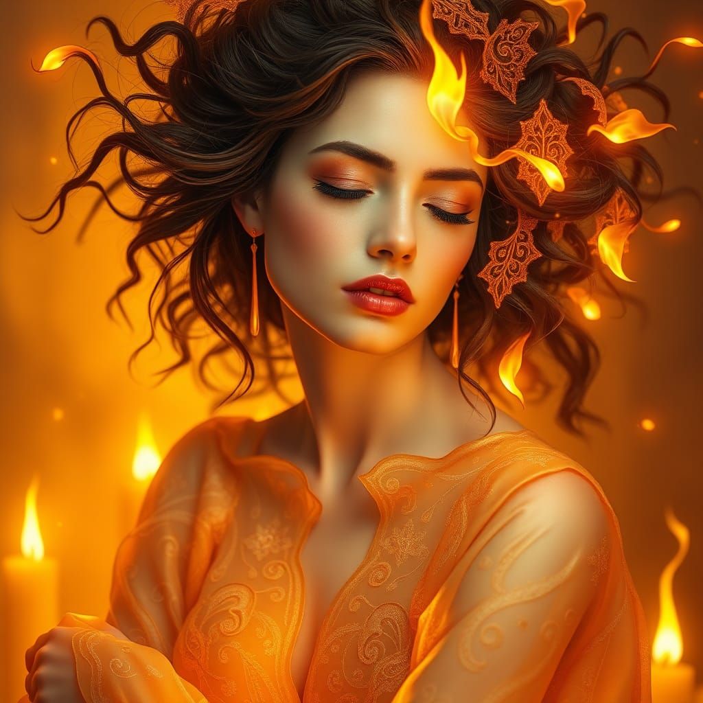 Ethereal Woman in Candlelight, Hyperdetailed Portrait
