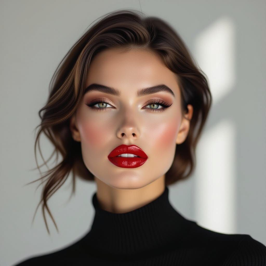 Striking Woman with Crimson Lips in Editorial Style