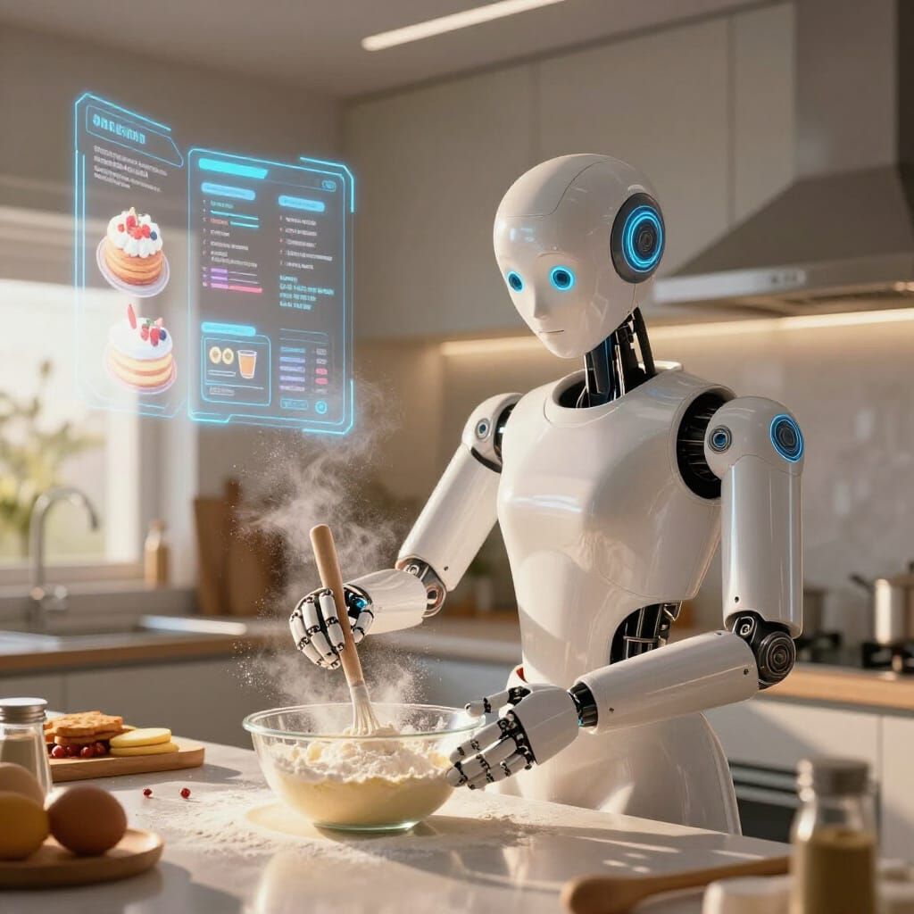 Android Chef in Sunlit Futuristic Kitchen