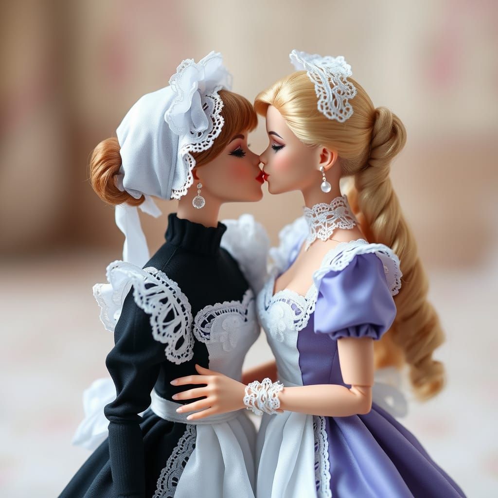 Barbie Dolls Kiss in French Maid Attire