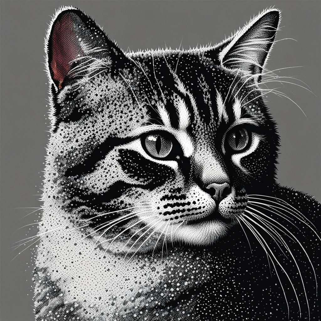Cute Cat in Pointillism Style
