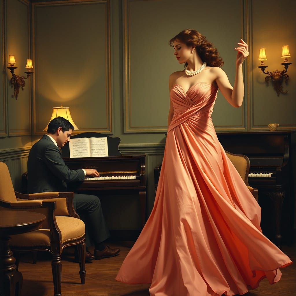 Glamorous French Cancan Dancer in a Mysterious, Antique Salo...