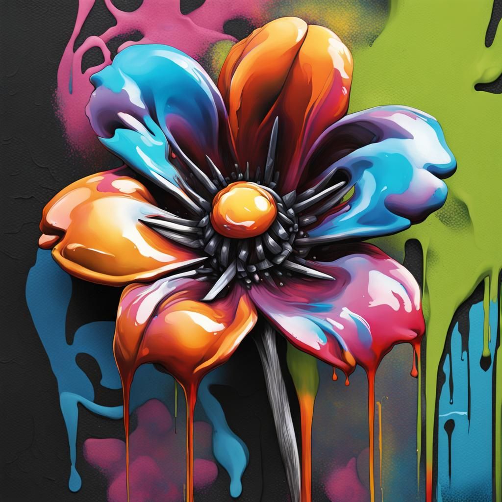 Steel Flower Held by Blacksmith: Graffiti Art