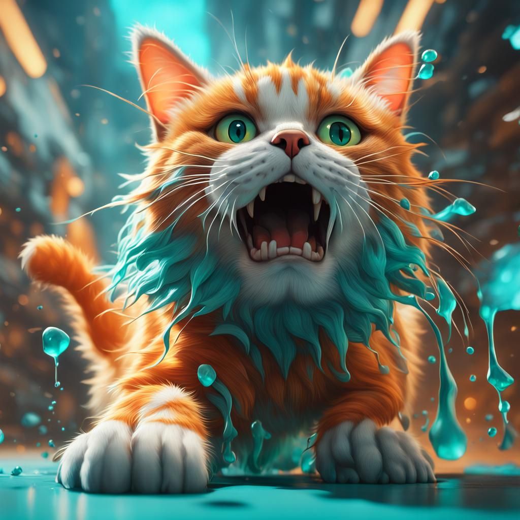 Annoyed Cat Held by Tail: Vibrant Comic Art