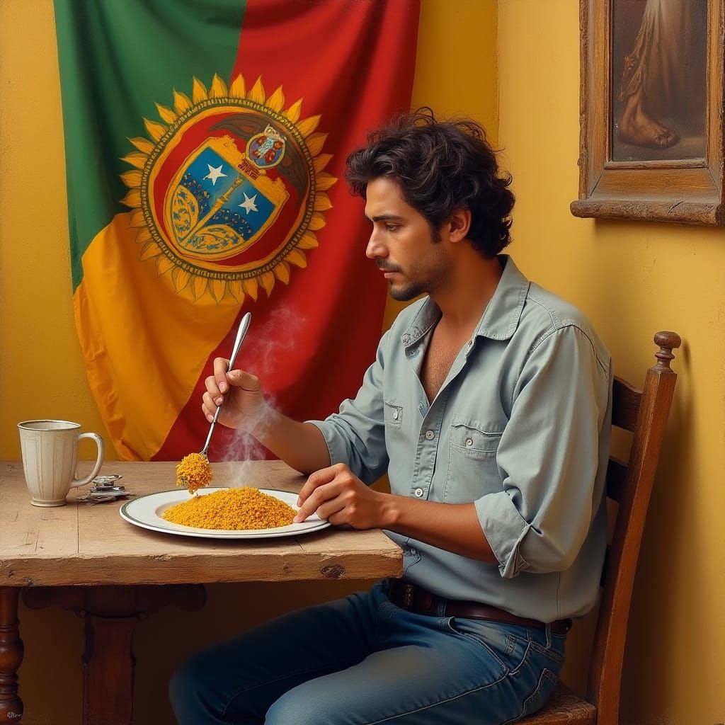 Pedro Sanchez Eating Couscous with Moroccan Flag