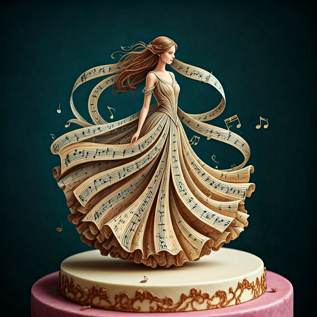 Cascading Paper-Cut Musical Notes in Cake