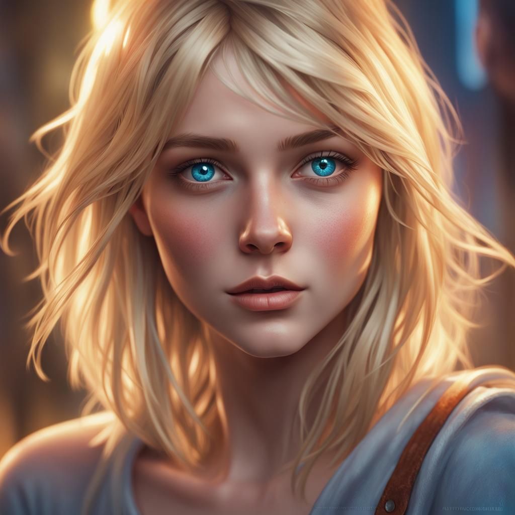Blonde Teenage Girl Portrait in Hyperdetailed Style