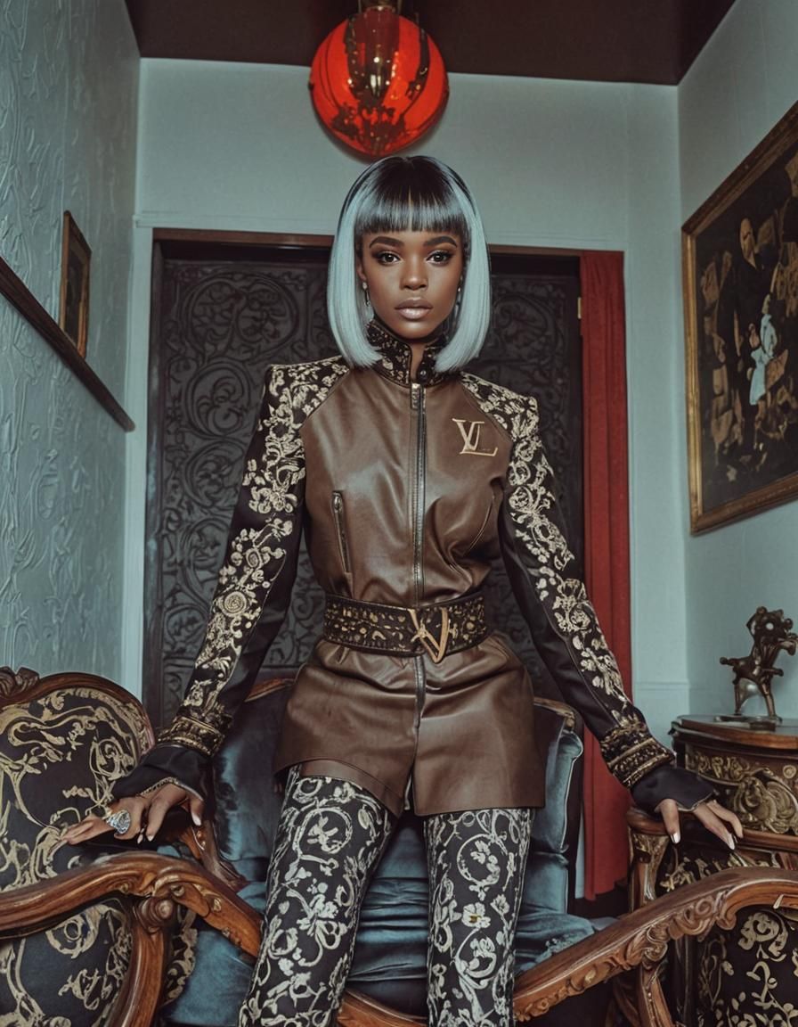 Elegant Woman in Custom Jacket at Luxurious Desk