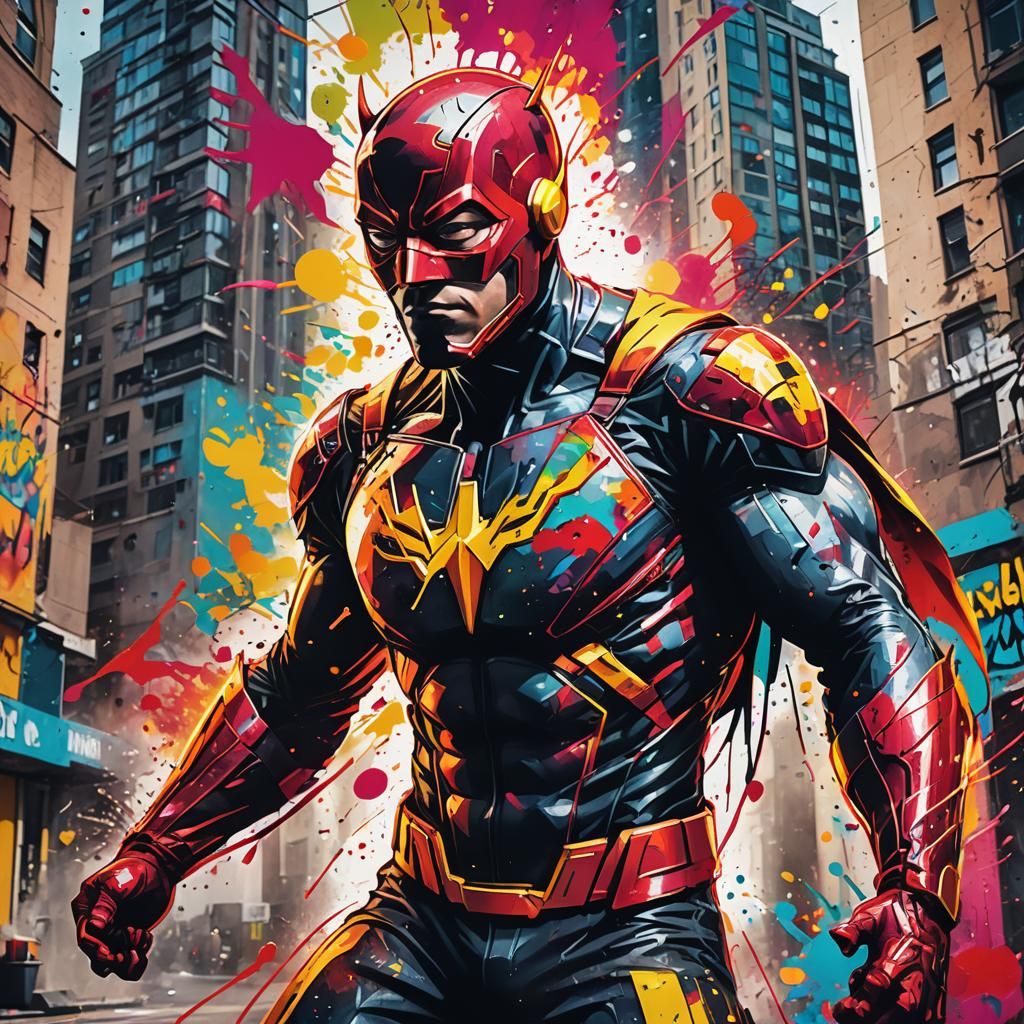 Flash Superhero Spray Painting in Comic Book Style