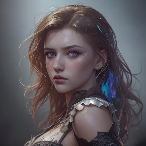 Drawing of Girl with Long Hair and Dress