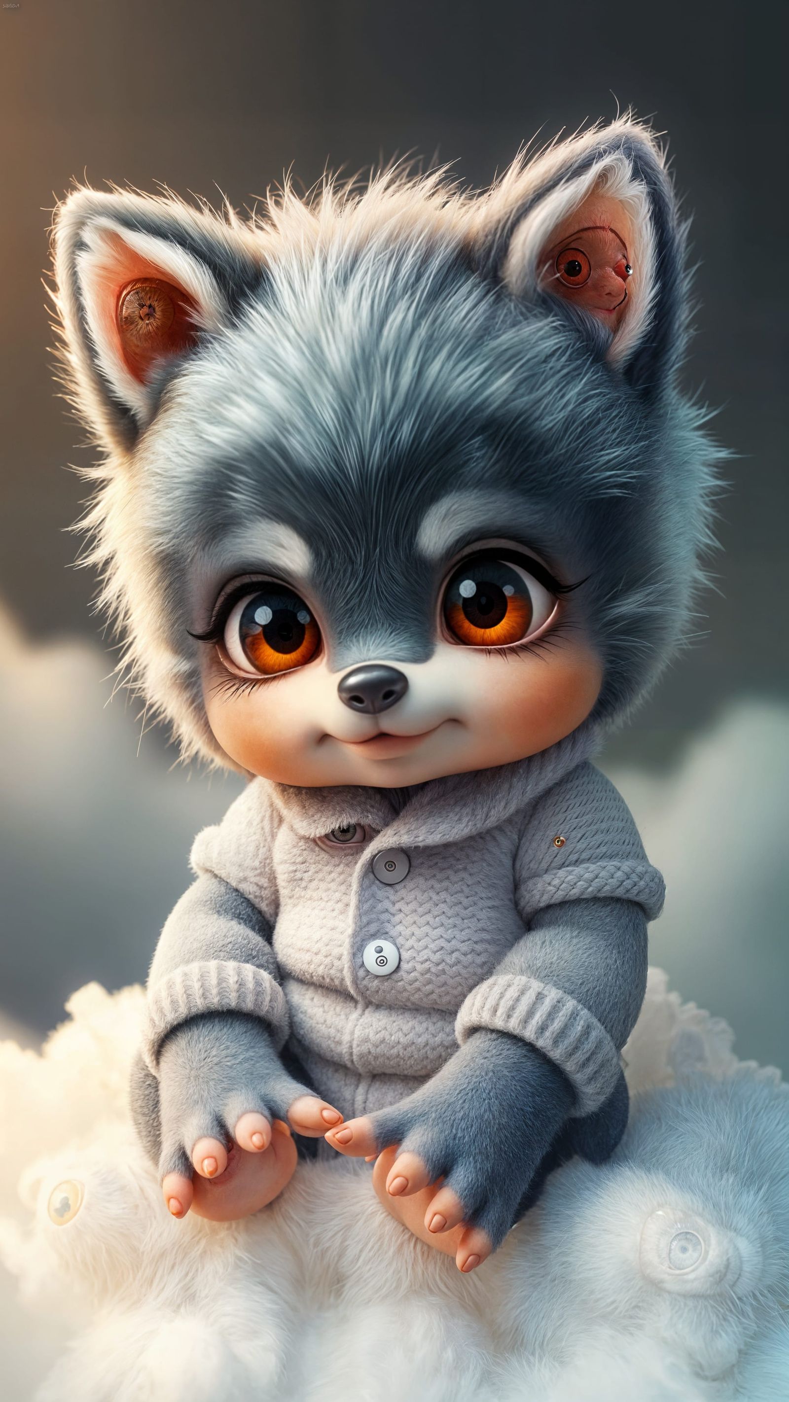 Cute Hyperrealistic Chibi Werewolf Baby