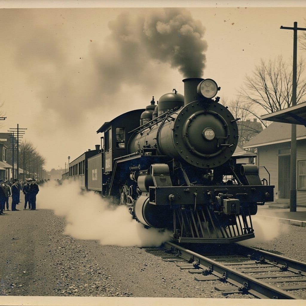 Vintage Train Depot Scene on Postcard