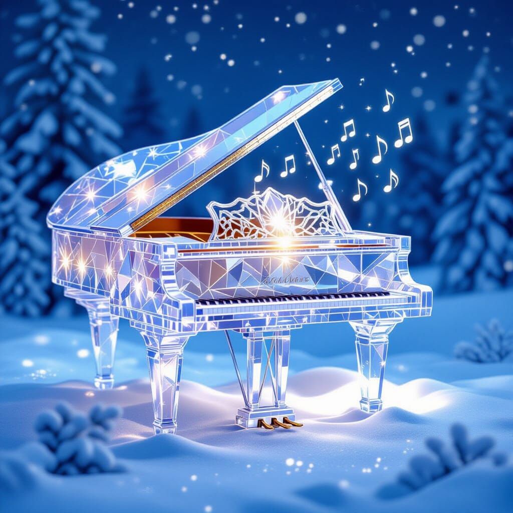 Magical Crystal Piano in Snowy Landscape