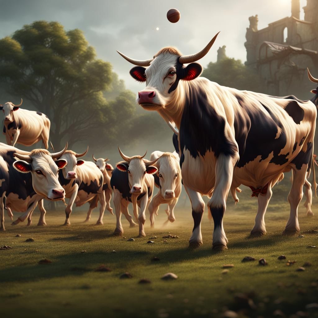 Cows Playing Cricket in Detailed Matte Painting