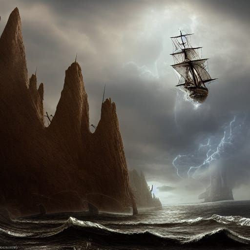 Flying Dutchman Soaring Through Galaxy: Digital Matte Painti...