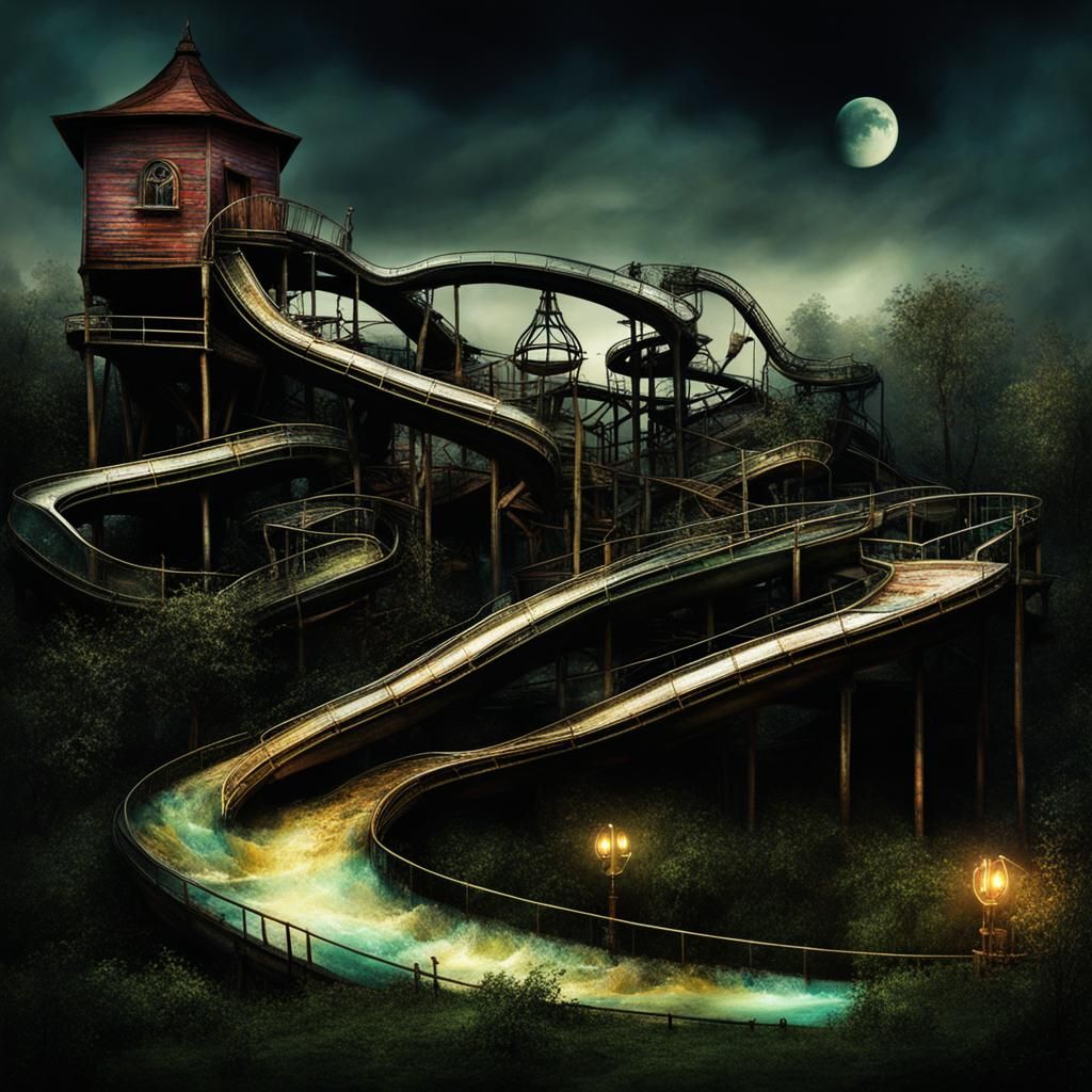 Abandoned Water Park on Dreary Hill: Burtonesque Digital Art