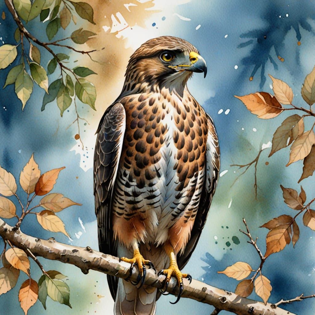 Watercolor Hawk Portrait with Soft Textures and Earthy Tones