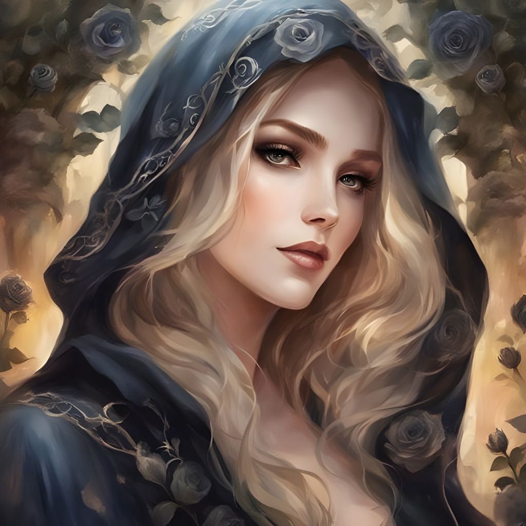 Gothic Enchantress Portrait in Black Rose Garden